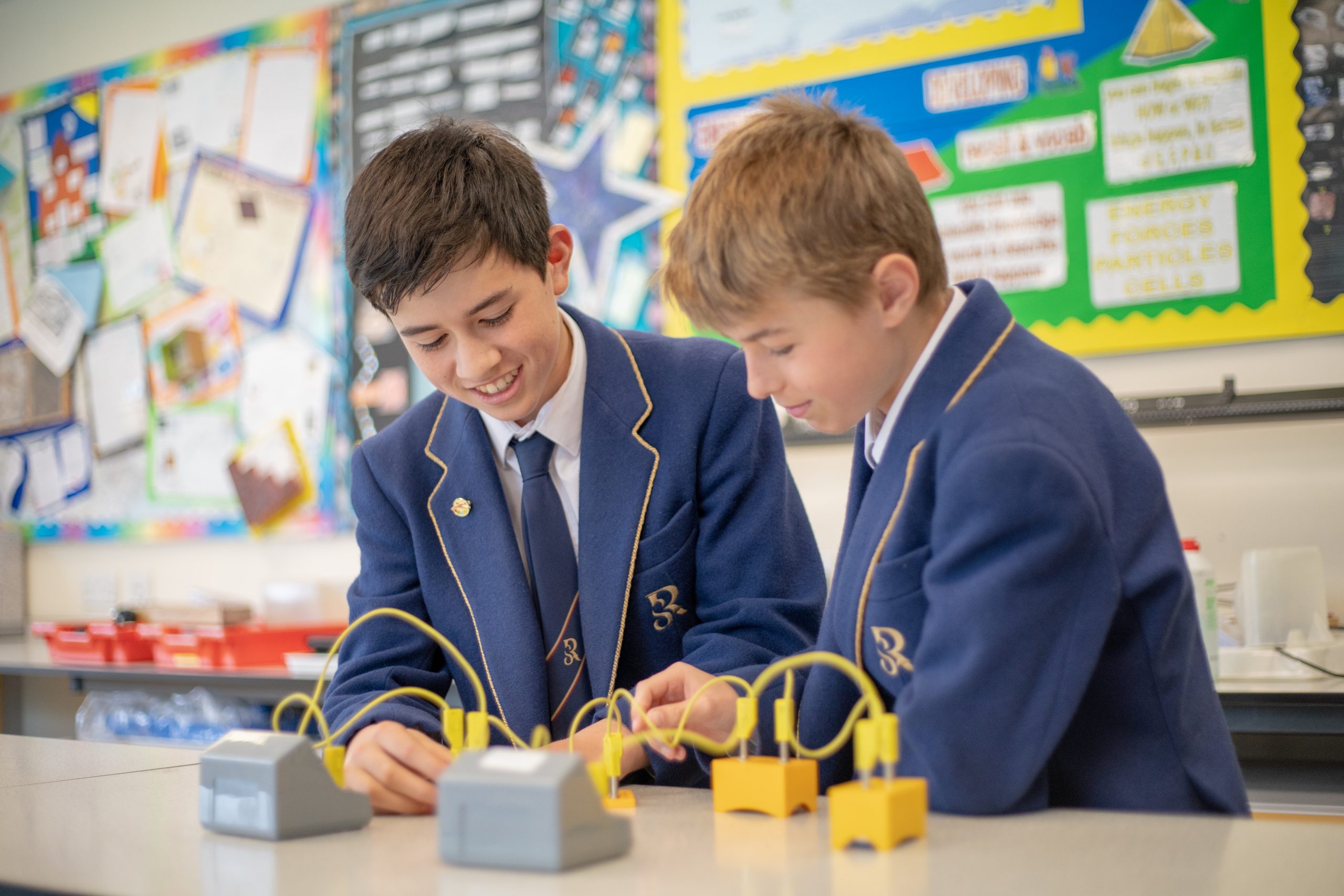 Rookwood School students completing a task involving wires in a classroom